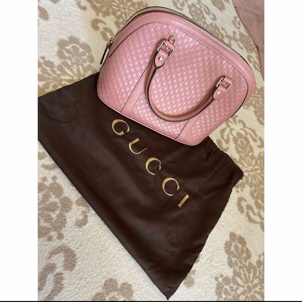 GUCCI グッチ マイクログッチシマ 2WAY ショルダー ハンドバッグ レザーキャンバス ピンク レディース 未使用品