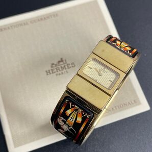 可動品 エルメス ロケ バングルウォッチ 腕時計 ゴールド ネイビー 七宝焼き ホース HERMES 訳有 【2506He21】