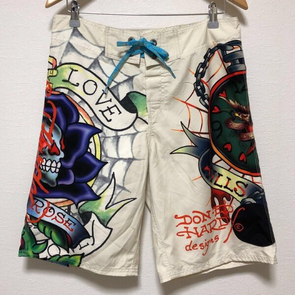 Ed Hardy エドハーディ メンズ サーフパンツ 水着 海水パンツ オフホワイト