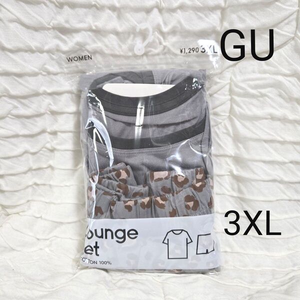 GU ルームウェア3XL ショートパンツ Tシャツ グレー ヒョウ柄 コットンカラーラウンジセット 半袖 レオパード 新作
