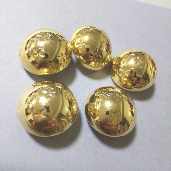 金ボタン 5個セット お花 型押し模様 レトロ