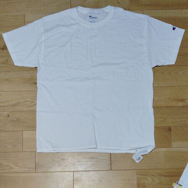綿100% コットン Tシャツ ホワイト 白 半袖 無地 チャンピオン ワンポイント 未使用 新品 タグ付き