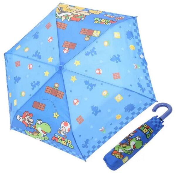 未使用品スーパーマリオ ボーダー柄 子供用 折りたたみ傘 53cm アンブレラ 雨傘 かさ ヨッシー