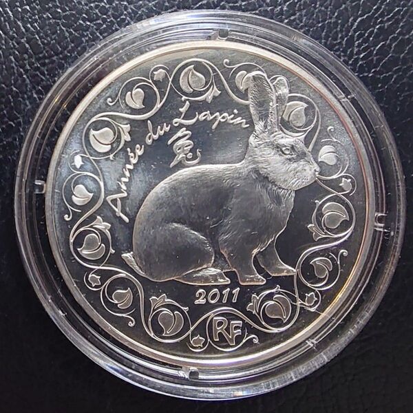 2011年 フランス銀貨 5ユーロ ジャン・ド・ラ・フォンテーヌのウサギ銀貨 SV900 大型プルーフ銀貨