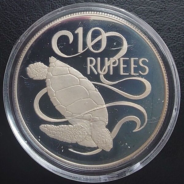 1974年 セイシェル銀貨 10ルピー アオウミガメ銀貨 silver925 大型プルーフ銀貨