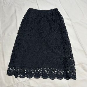 ハニーズ レース タイトスカート 花柄 ウエストゴム S ネイビー
