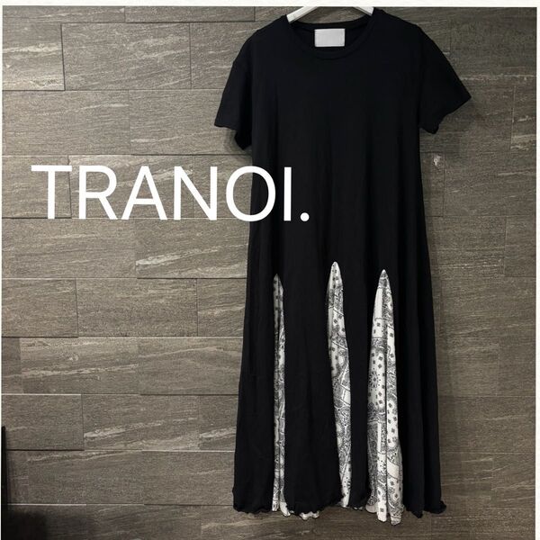 TRANOI. トラノイ バンダナ柄 Aラインワンピース 異素材ミックス