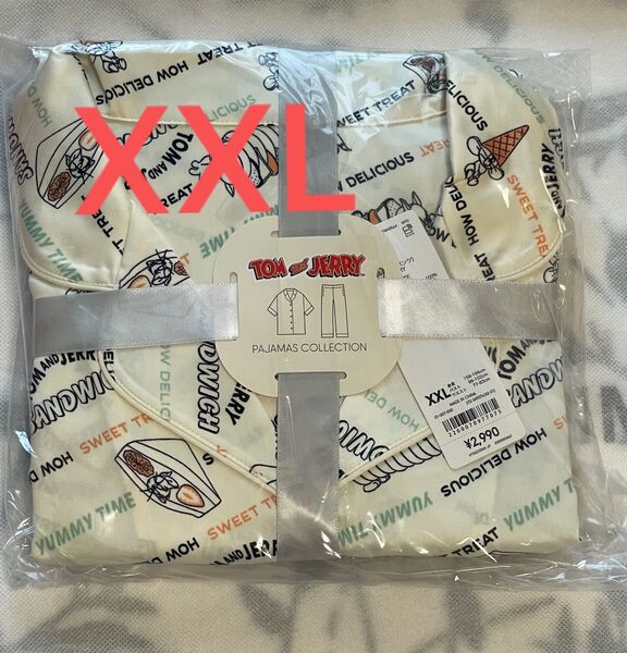 新品 GU×トム&ジェリー 限定コラボ サテンパジャマ 半袖前開きトップス 長ズボン ルームウェア 大きいサイズ 部屋着 XXL
