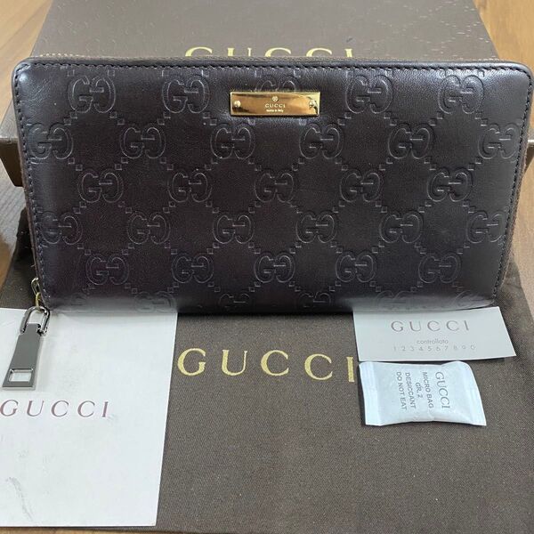 新品同様!グッチ GUCCI 財布 長財布 シマレザー ラウンドファスナー