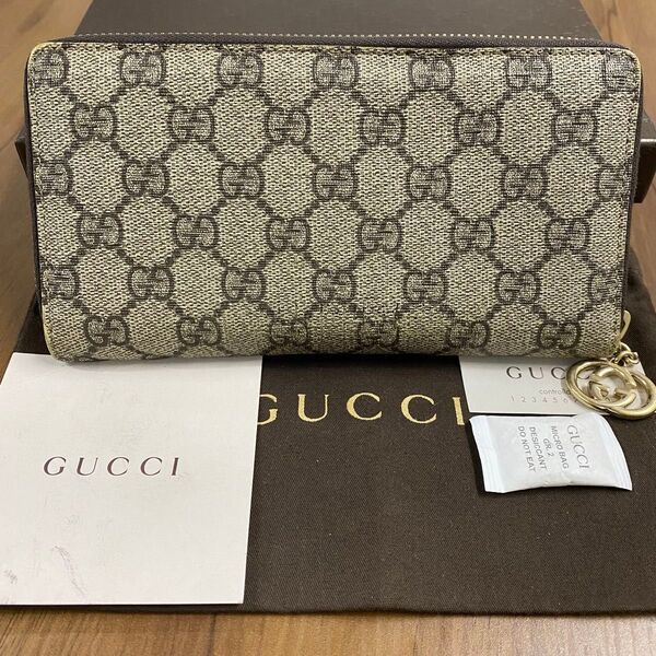 新品同様! グッチ GUCCI 財布 長財布 GGスプリーム ラウンドファスナー