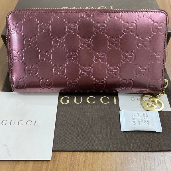 新品同様!グッチ GUCCI 財布 長財布 シマレザー ラウンドファスナー