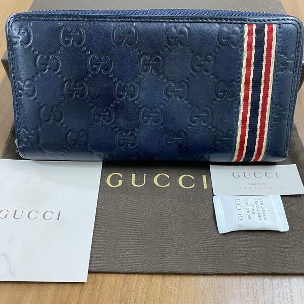新品同様!グッチ GUCCI 財布 長財布 シェリーライン ラウンドファスナー