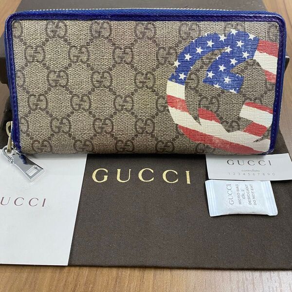 新品同様!グッチ GUCCI 財布 長財布 GGスプリーム ラウンドファスナー