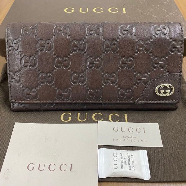 新品同様!グッチ GUCCI 財布 二つ折り 長財布 シマレザー シグネチャー