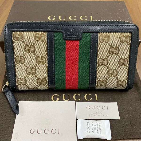 新品同様! グッチ GUCCI 財布 長財布 ラウンドファスナー シェリーライン