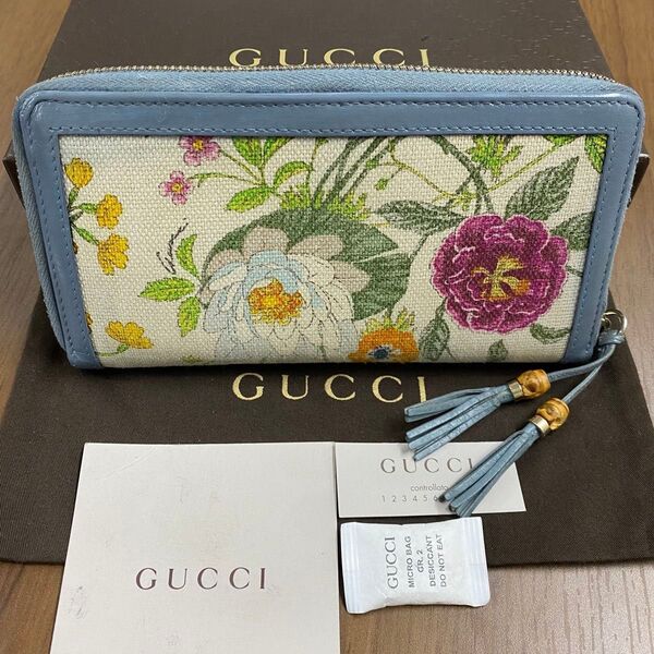 新品同様!グッチ GUCCI 財布 長財布 花柄 フローラ ラウンドファスナー