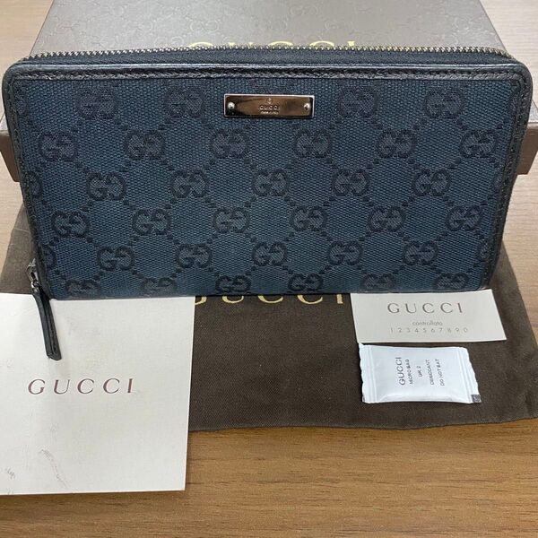 新品同様! グッチ GUCCI 財布 長財布 GGキャンバス ラウンドファスナー