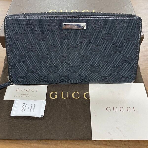 新品同様!グッチ GUCCI 財布 長財布 GGキャンバス ラウンドファスナー