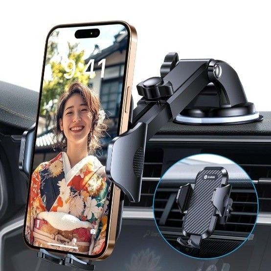 Andobil 車載スマホホルダー 吸盤式&送風口式両用 2024年製 伸縮アーム 吸盤式