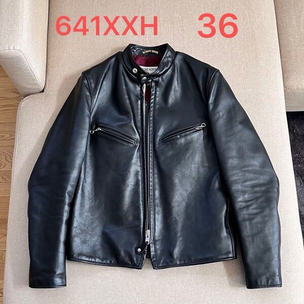 送料無料!美品!36 Schott 641XXH ホースハイド シングルライダース ショット カフェレーサー 馬革 家着のみ