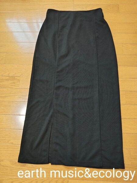 20 earth music&ecology アースミュージックアンドエコロジー 黒 ロングスカート スリット入り サイズL