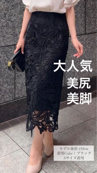 【大人気】FEERICHELU刺繍タイトスカート ブラック S フェリーシェル 美品 レース 黒