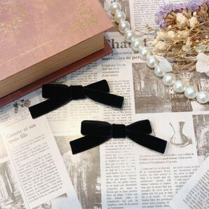 再販ベロアリボン ブラック ベビーキッズリボン ヘアクリップ 2点セットフォーマル