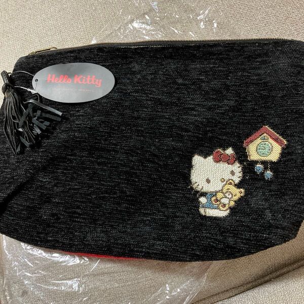 未使用新品 ハローキティ クラッチバッグ ノワールハローキティ ポーチ大 サンリオ 刺繍 ミニバック