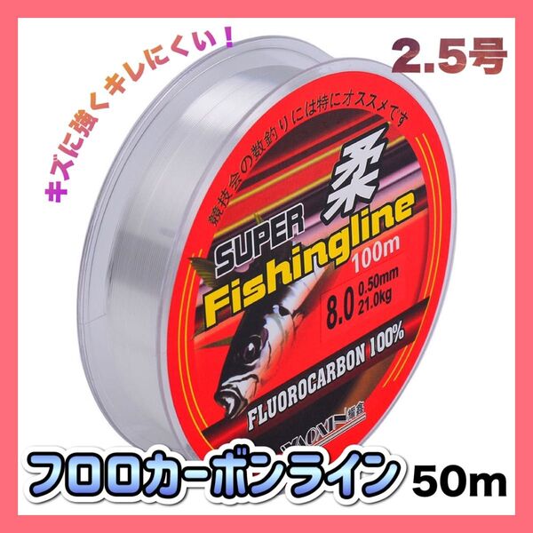 【激安】2.5号フロロカーボン ライン ハリス 50m巻 超お買い得 フロロ 透明 釣り糸 2.5号