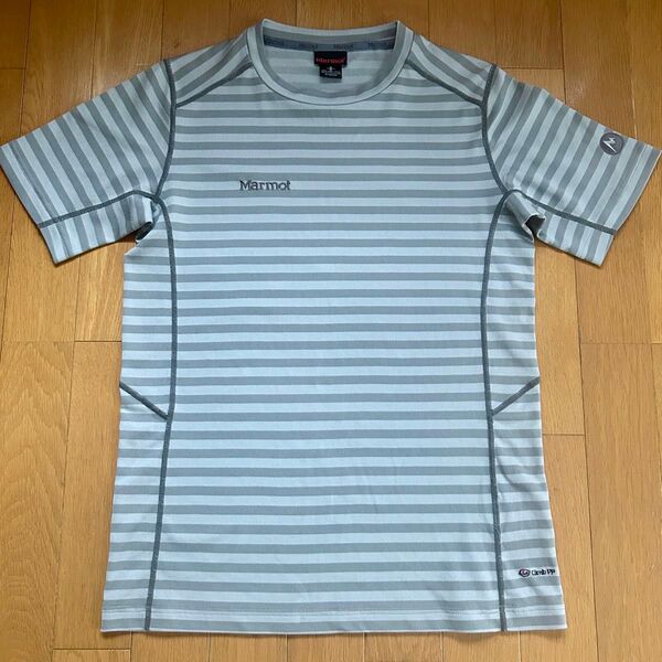 Marmot 半袖Tシャツ ボーダー柄 レディース S ライトグレー