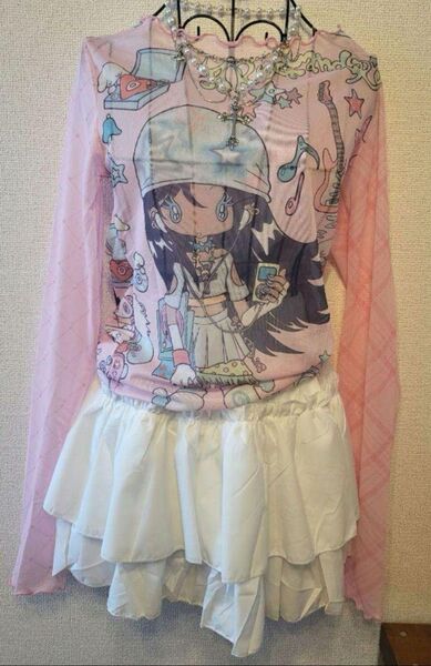 y2k 00s トップス セカンドスキン パワーネット Tシャツ ピンク