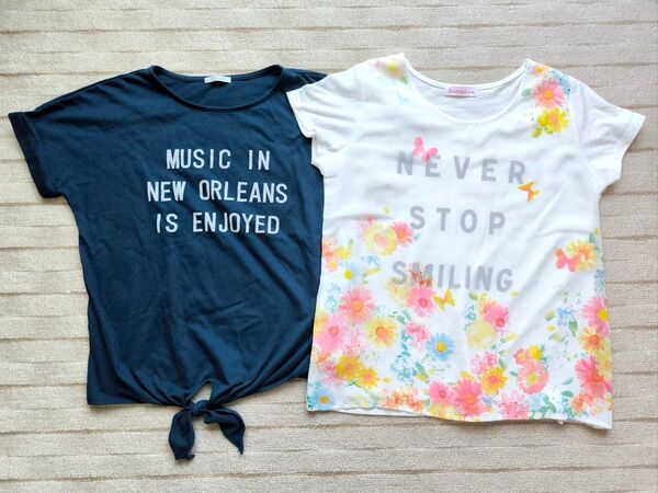☆半袖Tシャツ Mサイズ☆2枚セット レディース 半袖☆白色 花柄 しまむら☆紺色 シネマクラブ☆