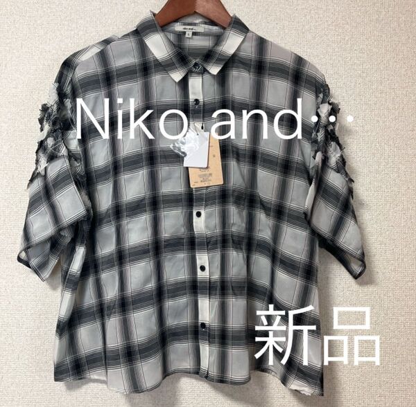 Niko and… ニコアンド シャツ シアーオンブレチェックフリルシャツ 新品