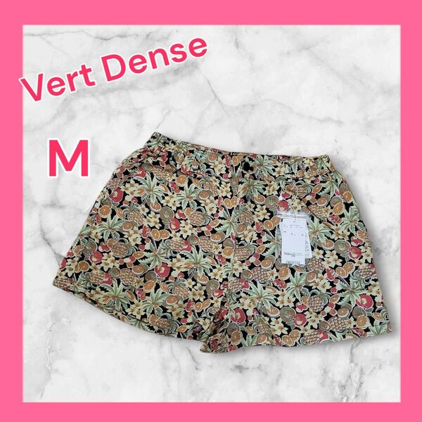 新品 Vert Dense ヴェールダンス ショートパンツ 短パン 半ズボン レディース M イエロー フルーツ柄 麻 リネン