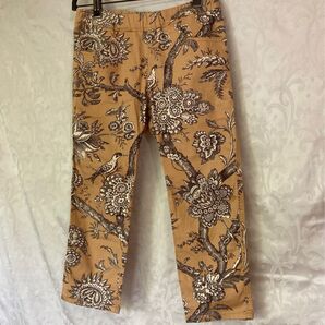 【良品 コーエン】ボタニカル 鳥 クロップド スキニー パンツ カジュアル S ベージュ 綿混