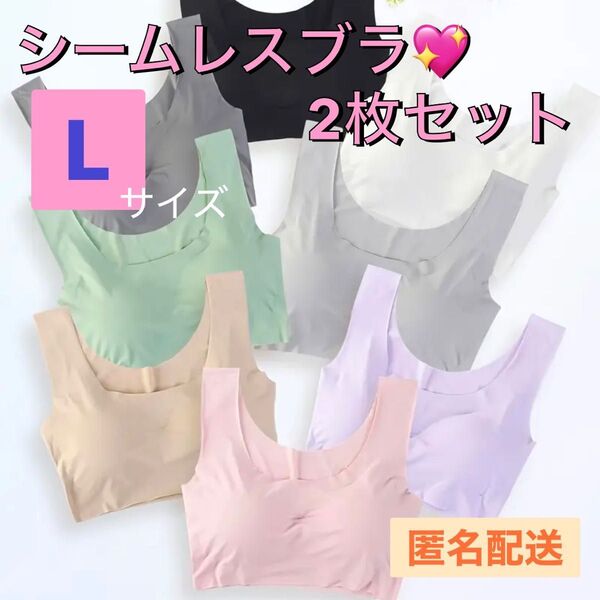 シームレスブラ Lサイズ 2枚セット ノンワイヤーブラ ナイトブラ スポーツブラ ブラック ベージュ 少し入荷しました!