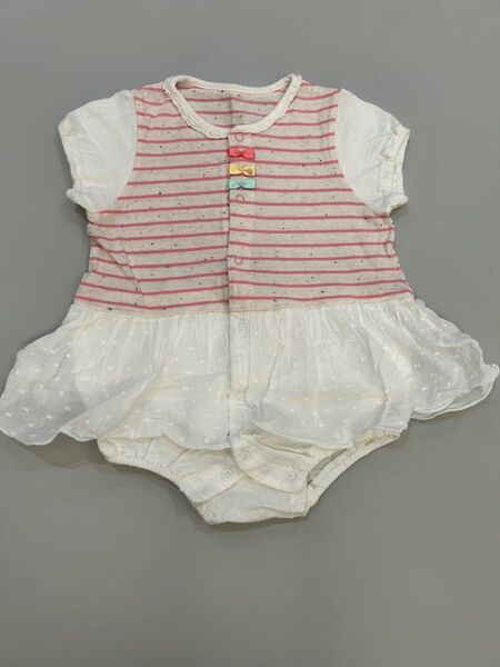 赤ちゃんの城 日本製 ベビー服 女の子 ロンパース 80サイズ ピンク/白 ストライプ ドット柄