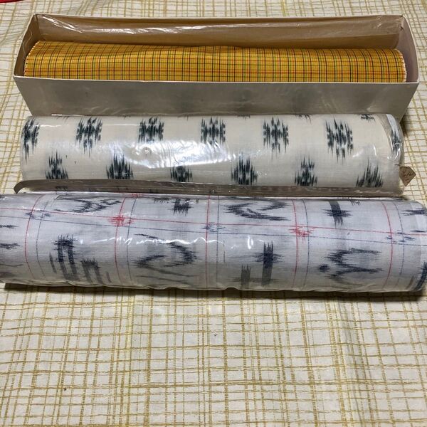 新品保管品 あたか織 黄色チェックの反物 20.5m/他反物2点合計3点