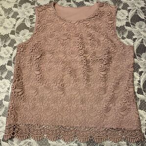 UNIQLO レースノースリーブトップス 袖なしブラウス ピンクM