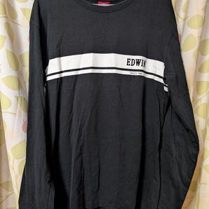 EDWIN 長袖カットソー ブラック ストライプ 丈長 M