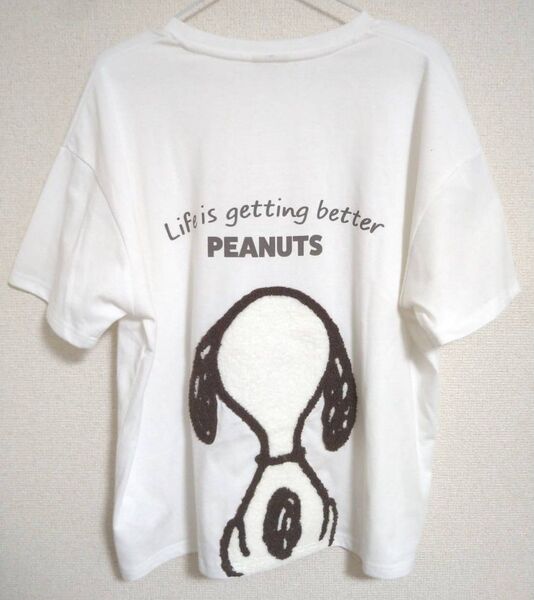 スヌーピー Tシャツ 半袖 レディースL デカサガラ刺繍 バックプリント♪ W