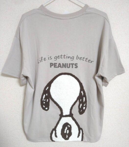 スヌーピー Tシャツ 半袖 レディースL デカサガラ刺繍 バックプリント♪