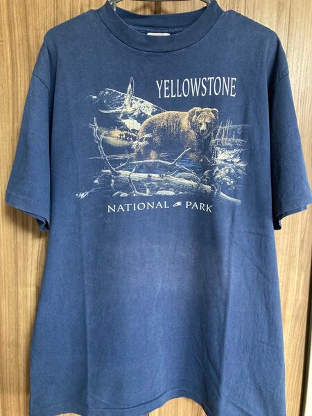 USA製 シングルステッチ イエローストーン国立公園 Tシャツ Lサイズ ネイビー アメカジ
