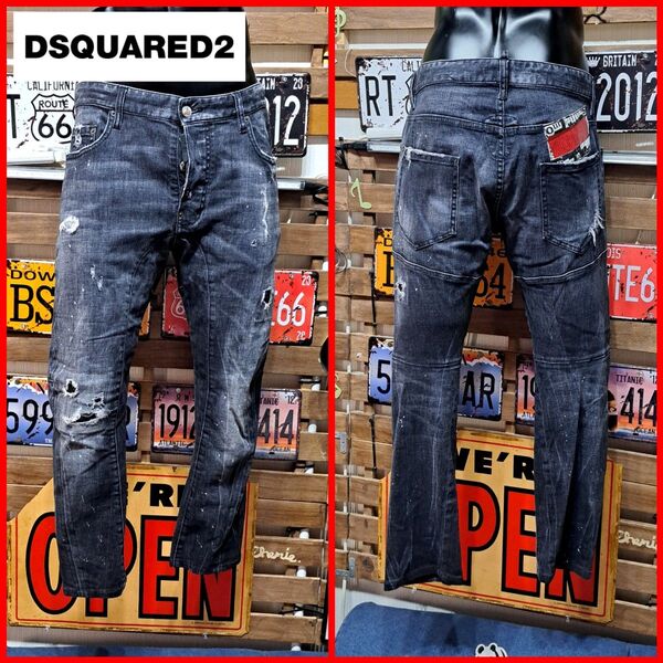 Dsquared2 ディースクエアード Tidy Biker Jean タイディバイカージーンズ クロップドデニム 48 ブラック