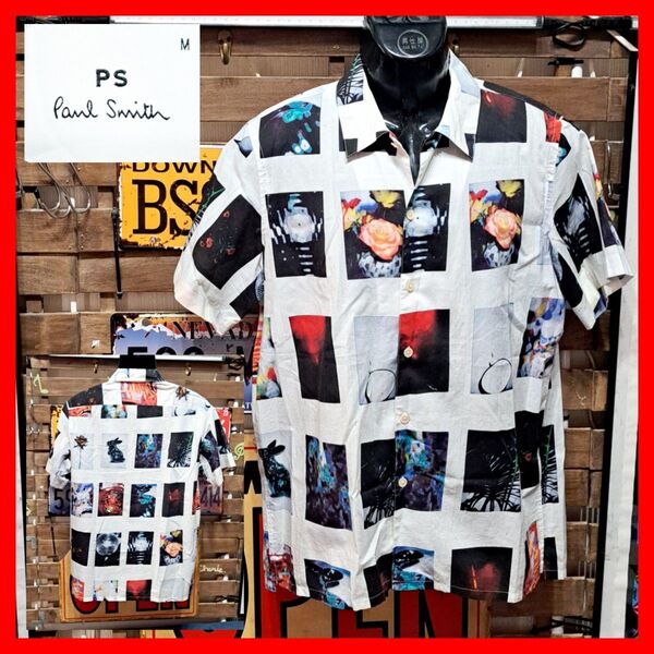 Paul Smith ポールスミス 総柄 花柄 フォトプリント 半袖シャツ M ホワイト