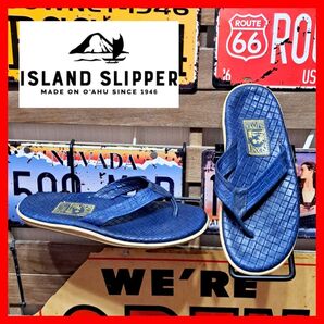 ISLAND SLIPPER アイランドスリッパ 編み込みレザー ビーチサンダル ネイビーブルー 10 メンズ 28㎝