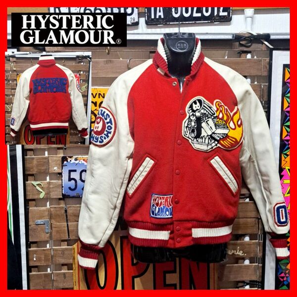 90sヴィンテージ HYSTERIC GLAMOUR×Albion ヒステリックグラマー アルビオン ワッペン 袖レザースタジャン