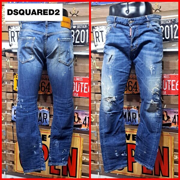大きなサイズ! Dsquared2 ディースクエアード Sexy Twist Jean ストレッチ ペンキ加工 デニム 50