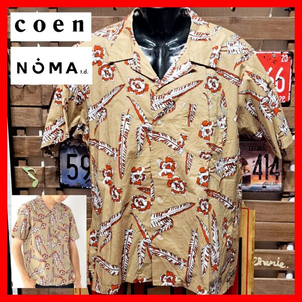 大きなサイズ! NOMA t.d.×coen ノーマティーディー コーエン 総柄 ボタニカル柄 オープンカラー アロハシャツ XL