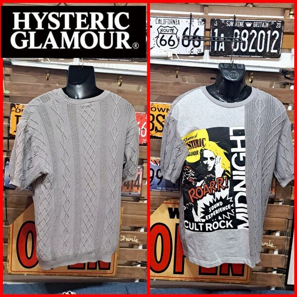 HYSTERIC GLAMOUR ヒステリックグラマー CLUT ROCK 裏毛+ニット切り替え サマーニット Tシャツ M